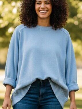 aerie Oversized Crewneck Sweatshirt Light Blue Size M